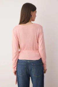 TRENDYOLMİLLA PINK Double breasted Collar tied up Crop/Short Thin Knitwear Sweater - Image 4
