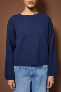 TRENDYOLMİLLA Indigo More Sustainable Cotton Wide Pattern Basic Knitwear Sweater - Image 3