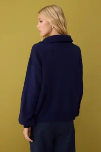 TRENDYOLMİLLA Non-body Selecting NAVY BLUE Wide Pattern Zippered Knitwear Sweater - Image 5