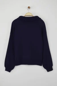 TRENDYOLMİLLA Non-body Selecting NAVY BLUE Wide Pattern Zippered Knitwear Sweater - Image 7