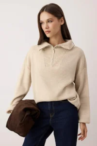 TRENDYOLMİLLA Stone Wide Pattern Zippered Knitwear Sweater - Image 2