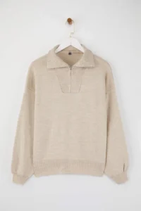 TRENDYOLMİLLA Stone Wide Pattern Zippered Knitwear Sweater - Image 5