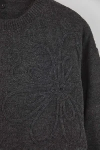 TRENDYOLMİLLA Anthracite Soft textured Flower pattern Embroidered Knitwear Sweater - Image 6