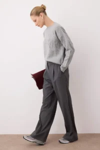 TRENDYOLMİLLA Light Gray Soft textured flower patterned Knitwear Sweater - Image 2
