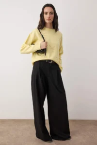 TRENDYOLMİLLA Light YELLOW Soft textured Ribbon Patterned Knitwear Sweater - Image 2