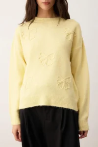 TRENDYOLMİLLA Light YELLOW Soft textured Ribbon Patterned Knitwear Sweater - Image 3
