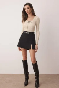 TRENDYOLMİLLA Beige Ribbon Detailed Square Neck Knitwear Sweater - Image 2