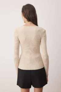 TRENDYOLMİLLA Beige Ribbon Detailed Square Neck Knitwear Sweater - Image 4