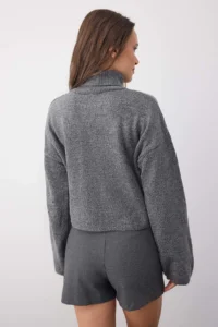 TRENDYOLMİLLA Wardrobe Essentials Anthracite Wide Pattern Soft textured Crop/Short Knitwear Sweater | - Image 4