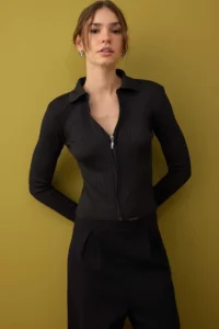 TRENDYOLMİLLA Gray-Black 2 Sets Basic Short/Crop 2 Sets Paketl Knitwear Bodysuit Cardigan-Sweater - Image 2