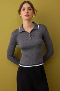 TRENDYOLMİLLA Gray-Black 2 Sets Basic Short/Crop 2 Sets Paketl Knitwear Bodysuit Cardigan-Sweater - Image 5