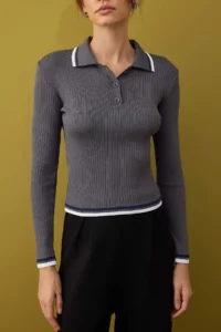 TRENDYOLMİLLA Gray-Black 2 Sets Basic Short/Crop 2 Sets Paketl Knitwear Bodysuit Cardigan-Sweater - Image 6