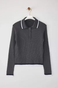 TRENDYOLMİLLA Gray-Black 2 Sets Basic Short/Crop 2 Sets Paketl Knitwear Bodysuit Cardigan-Sweater - Image 9