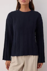 TRENDYOLMİLLA More Sustainable NAVY BLUE Cotton Knitwear Sweater - Image 3