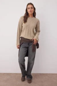 TRENDYOLMİLLA More Sustainable Stone Cotton Knitwear Sweater - Image 2