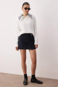 TRENDYOLMİLLA Ecru Hair Braided Wide Pattern Turndown collar Knitwear Sweater - Image 2
