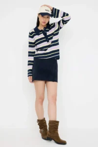 TRENDYOLMİLLA NAVY BLUE Polo Shirt Collar Striped Knitwear Sweater - Image 2