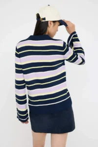 TRENDYOLMİLLA NAVY BLUE Polo Shirt Collar Striped Knitwear Sweater - Image 4