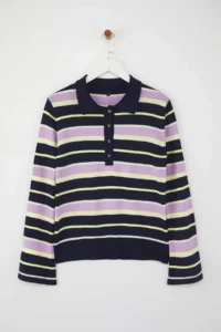 TRENDYOLMİLLA NAVY BLUE Polo Shirt Collar Striped Knitwear Sweater - Image 5