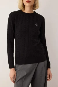 TRENDYOLMİLLA Black At Embroidered Hair Knitting Thin Knitwear Sweater - Image 3