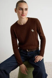 TRENDYOLMİLLA Brown At Embroidered Hair Knitting Thin Knitwear Sweater - Image 2