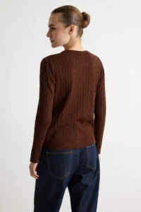 TRENDYOLMİLLA Brown At Embroidered Hair Knitting Thin Knitwear Sweater - Image 4