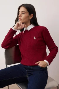 TRENDYOLMİLLA Burgundy At Embroidered Hair Knitting Thin Knitwear Sweater - Image 2