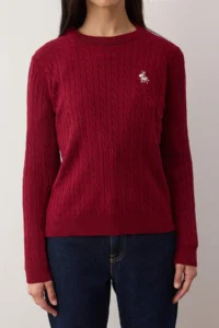 TRENDYOLMİLLA Burgundy At Embroidered Hair Knitting Thin Knitwear Sweater - Image 3
