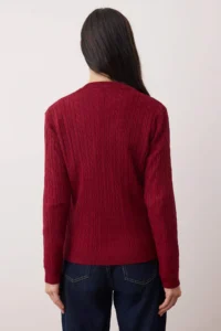 TRENDYOLMİLLA Burgundy At Embroidered Hair Knitting Thin Knitwear Sweater - Image 4