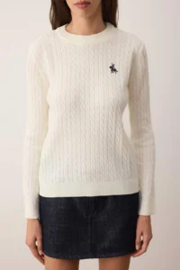 TRENDYOLMİLLA Ecru At Embroidered Hair Knitting Thin Knitwear Sweater - Image 3