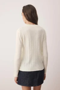 TRENDYOLMİLLA Ecru At Embroidered Hair Knitting Thin Knitwear Sweater - Image 4