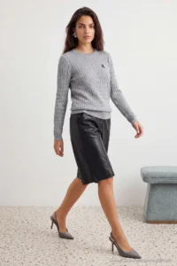 TRENDYOLMİLLA Gray At Embroidered Hair Knitting Thin Knitwear Sweater - Image 2