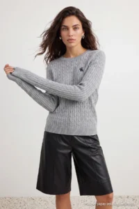 TRENDYOLMİLLA Gray At Embroidered Hair Knitting Thin Knitwear Sweater - Image 3