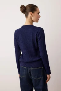 TRENDYOLMİLLA NAVY BLUE At Embroidered Hair Knitting Thin Knitwear Sweater - Image 4