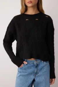 TRENDYOLMİLLA Black Soft textured Wide Pattern Cellular/Perforated Knitwear Sweater - Image 3