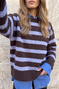 TRENDYOLMİLLA Brown Striped Wardrobe Essentials Wool Blended Premium Thread Knitwear Sweater | - Image 3