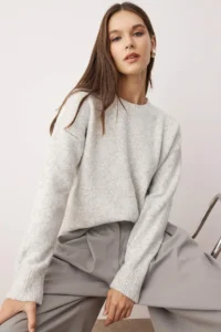 TRENDYOLMİLLA Wardrobe Essentials Gray Wool Blended Shaggy Premium Thread Wide Pattern Knitwear Sweater | - Image 2