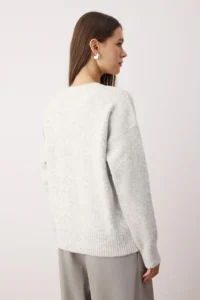 TRENDYOLMİLLA Wardrobe Essentials Gray Wool Blended Shaggy Premium Thread Wide Pattern Knitwear Sweater | - Image 4
