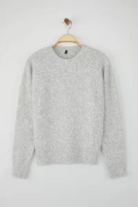 TRENDYOLMİLLA Wardrobe Essentials Gray Wool Blended Shaggy Premium Thread Wide Pattern Knitwear Sweater | - Image 5