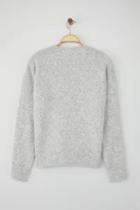 TRENDYOLMİLLA Wardrobe Essentials Gray Wool Blended Shaggy Premium Thread Wide Pattern Knitwear Sweater | - Image 6