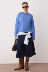 TRENDYOLMİLLA Saks BLUE Viscose Content Wide Pattern Basic Knitwear Sweater - Image 2