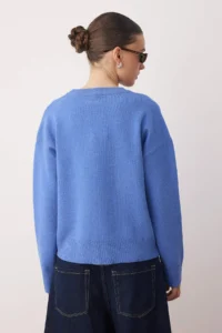 TRENDYOLMİLLA Saks BLUE Viscose Content Wide Pattern Basic Knitwear Sweater - Image 4