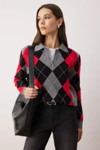 TRENDYOLMİLLA Anthracite Premium Thread/Special Thread Baklava Patterned Knitwear Sweater - Image 2