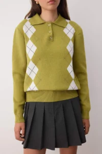 TRENDYOLMİLLA Oil Green Premium Thread/Special Thread Baklava Patterned Knitwear Sweater - Image 3