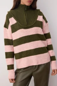 TRENDYOLMİLLA Khaki Soft textured Striped Wide Pattern Knitwear Sweater - Image 3