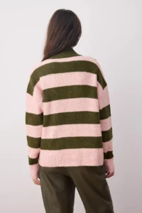 TRENDYOLMİLLA Khaki Soft textured Striped Wide Pattern Knitwear Sweater - Image 4