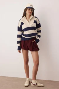 TRENDYOLMİLLA NAVY BLUE Soft textured Striped Wide Pattern Knitwear Sweater - Image 2