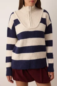 TRENDYOLMİLLA NAVY BLUE Soft textured Striped Wide Pattern Knitwear Sweater - Image 3
