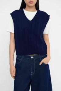 TRENDYOLMİLLA Teen NAVY BLUE 2 Sets Hair Knitting Knitwear Sweater with T-Shirt - Image 3