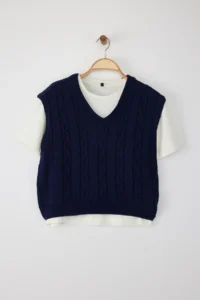 TRENDYOLMİLLA Teen NAVY BLUE 2 Sets Hair Knitting Knitwear Sweater with T-Shirt - Image 5